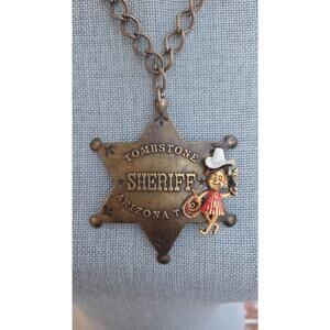 Tombstone Sheriff Badge Cowgirl Pendant Necklace Western Vintage OOAK